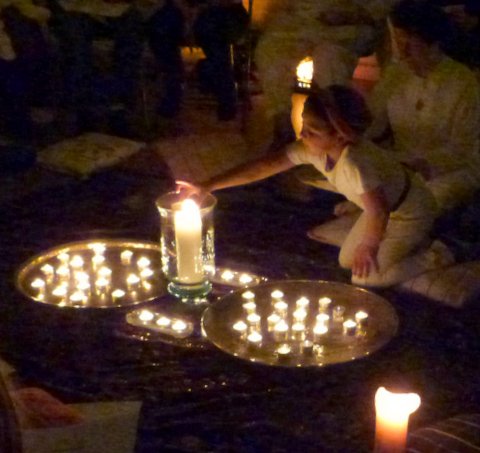 child lighting candle